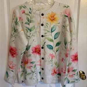 Source Unknown Floral Women's Cardigan - Cream, Pink, Yellow, Green